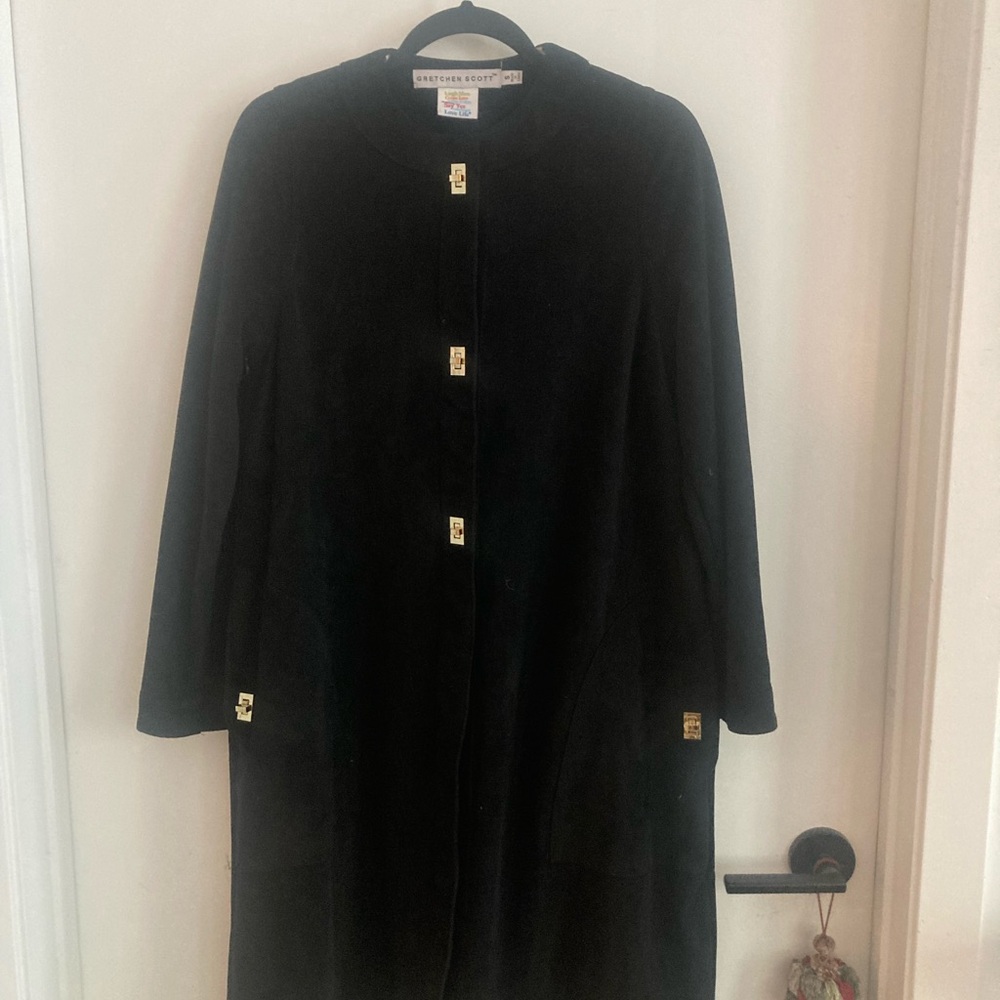 Gretchen Scott Designs Black Suede Coat with Gold Accents. Great Fall Coat